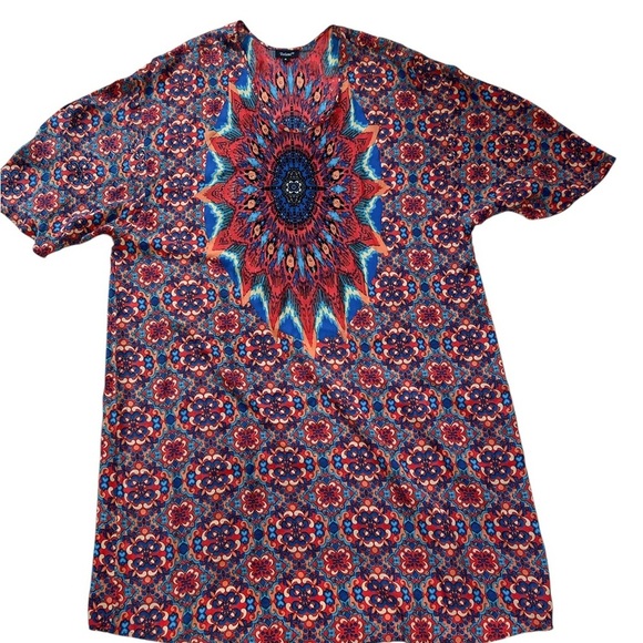 Tolani Silk Tunic Shift Dress Coverup Size 1X Orange Olive Floral Boho - Picture 3 of 5